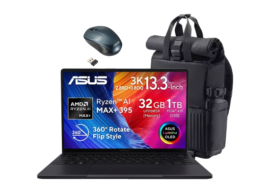 ProArt PX13 (HN7306), AMD Ryzen™ AI MAX+ 395 XDNA™ NPU up to 50TOPS 80MB Cache, Radeon™ 8060S Integrated Graphics, 32GB LPDDR5X, 1TB PCIe® 4.0 SSD, 13.3" 3K OLED 400nits HDR Touch, Wi-Fi 7, Windows 11 Home w/ Mouse & Backpack