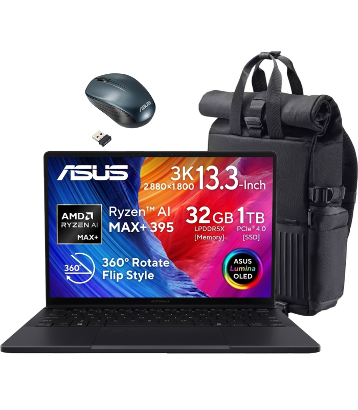 ProArt PX13 (HN7306), AMD Ryzen™ AI MAX+ 395 XDNA™ NPU up to 50TOPS 80MB Cache, Radeon™ 8060S Integrated Graphics, 32GB LPDDR5X, 1TB PCIe® 4.0 SSD, 13.3" 3K OLED 400nits HDR Touch, Wi-Fi 7, Windows 11 Home w/ Mouse & Backpack