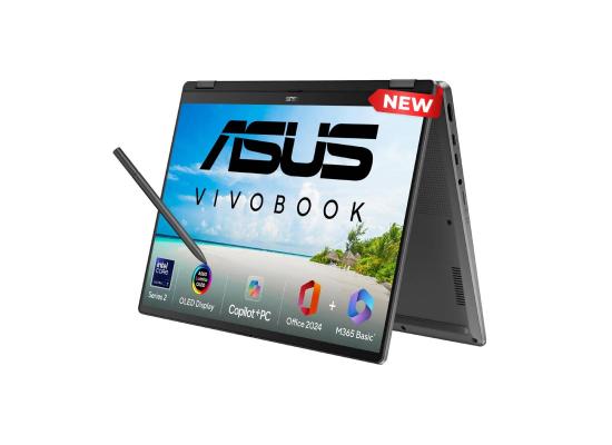 ASUS Vivobook 14 Flip Laptop – Intel Core Ultra 7 256V + Intel Arc Graphics, 16GB LPDDR5X, 512GB PCIe 4.0 SSD, 14" FHD+ OLED HDR True Black 500 Touch, Wi‑Fi 7, 70Wh Battery, Stylus Included, Windows 11 Home - Matte Gray