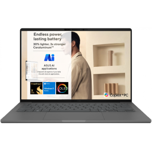 ASUS Zenbook A14 OLED | CPU: Snapdragon® X Elite (Ai -NPU: Qualcomm® Hexagon) | 16GB LPDDR5X | OLED 14" FHD+ | Windows 11 Home | Iceland Gray | Thin. Light (under 1Kg)