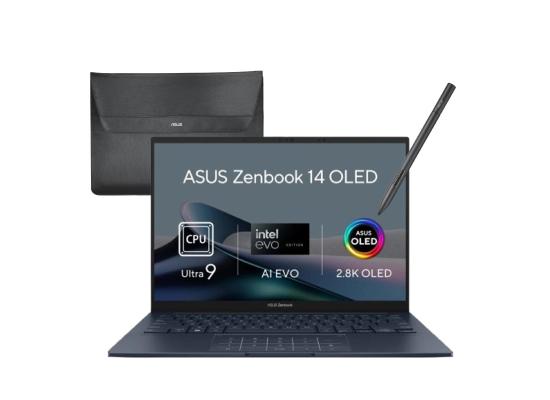 Asus Laptop Zenbook 14 OLED | Intel® Core™ Ultra 9 Processor 185H (AI Boost NPU up to 11TOPS) | 14 OLED TouchScreen 3K thin & light | Ponder Blue | Windows 11 Home With Pen & Sleeve