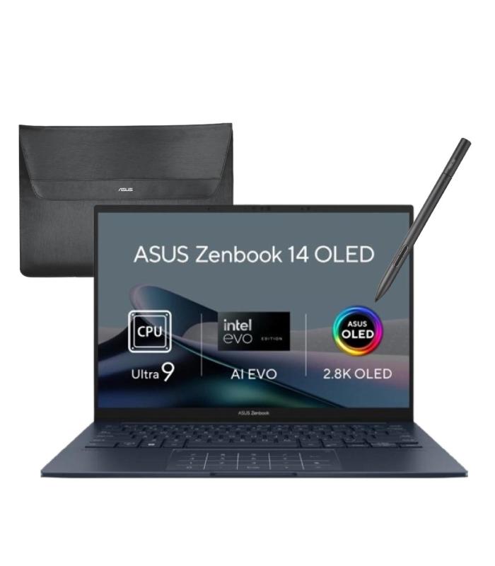Asus Laptop Zenbook 14 OLED | Intel® Core™ Ultra 9 Processor 185H (AI Boost NPU up to 11TOPS) | 14 OLED TouchScreen 3K thin & light | Ponder Blue | Windows 11 Home With Pen & Sleeve