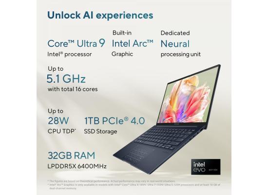 Asus Zenbook 14 OLED (UX3405CA) | Intel® Core™ Ultra 9 Processor 285H (AI Boost) | 14 OLED TouchScreen 3K,120Hz | 16GB LP-DDR5X RAM | 1TB SSD