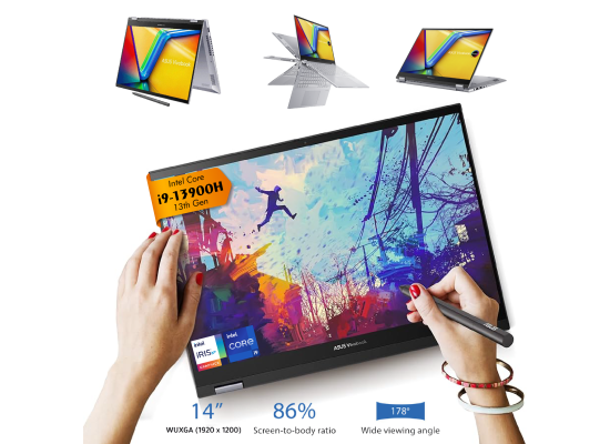 ASUS Vivobook S 14 Flip Touch - TP3402VA | Core i9™-13900H [14-Core,20-Thread, 18M up to 5.4GHz] 13th Gen | 16GB RAM | 1TB SSD M.2 NVMe | 14" WUXGA Touch with ASUS Pen