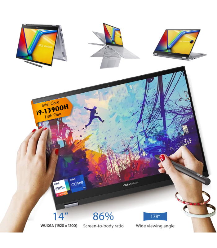 ASUS Vivobook S 14 Flip Touch - TP3402VA | Core i9™-13900H [14-Core,20-Thread, 18M up to 5.4GHz] 13th Gen | 16GB RAM | 1TB SSD M.2 NVMe | 14" WUXGA Touch with ASUS Pen