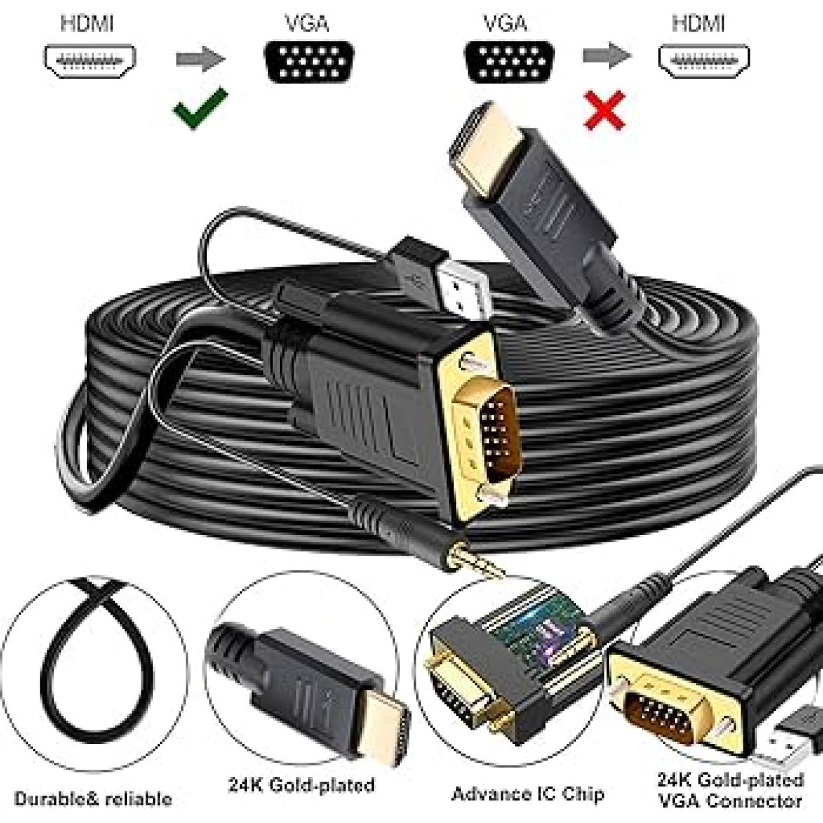 HDMI to VGA Cable with Audio, Directional HDMI (Source) to