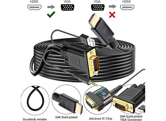 HDMI to VGA 1.8M Cable with Audio, Directional HDMI (Source) to VGA (Display) Cable (Male to Male)