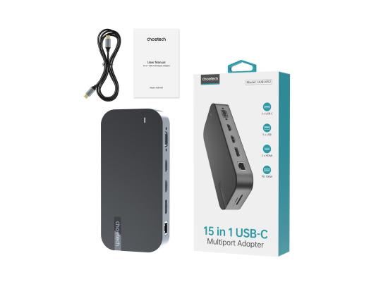 CHOETECH HUB USB Type-C (15-in-1)  | Dual Monitor For Notebook , Mobile & Tablet - HUB-M52
