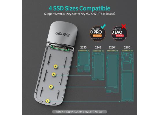 CHOETECH M.2 NVMe SSD Enclosure, USB 3.1 Gen 2 [10Gbps] To NVME PCI-E