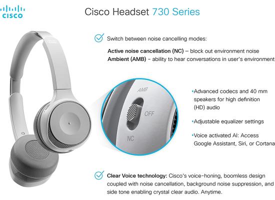 Cisco Headset 730 Wireless Dual On-Ear Bluetooth /Platinum