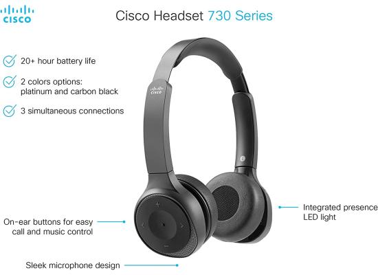 Cisco Headset 730 Wireless Dual On-Ear Bluetooth / ‎Carbon Black