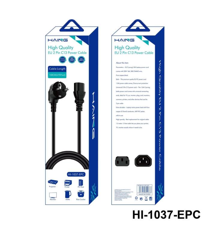 HAING HI-1037-EPC-150C EU 2-Pin to C13 Power Cable - 1.5M HAING HI-1037-EPC-150C EU 2-Pin to C13 Power Cable - 1.5M