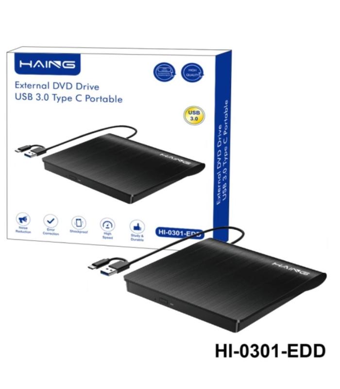 HAING HI-0301-EDD Portable External DVD Drive - USB 3.0 & USB Type-C - DVD Writer & CD Burner
