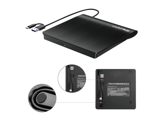 HAING HI-0301-EDD Portable External DVD Drive - USB 3.0 & USB Type-C - DVD Writer & CD Burner