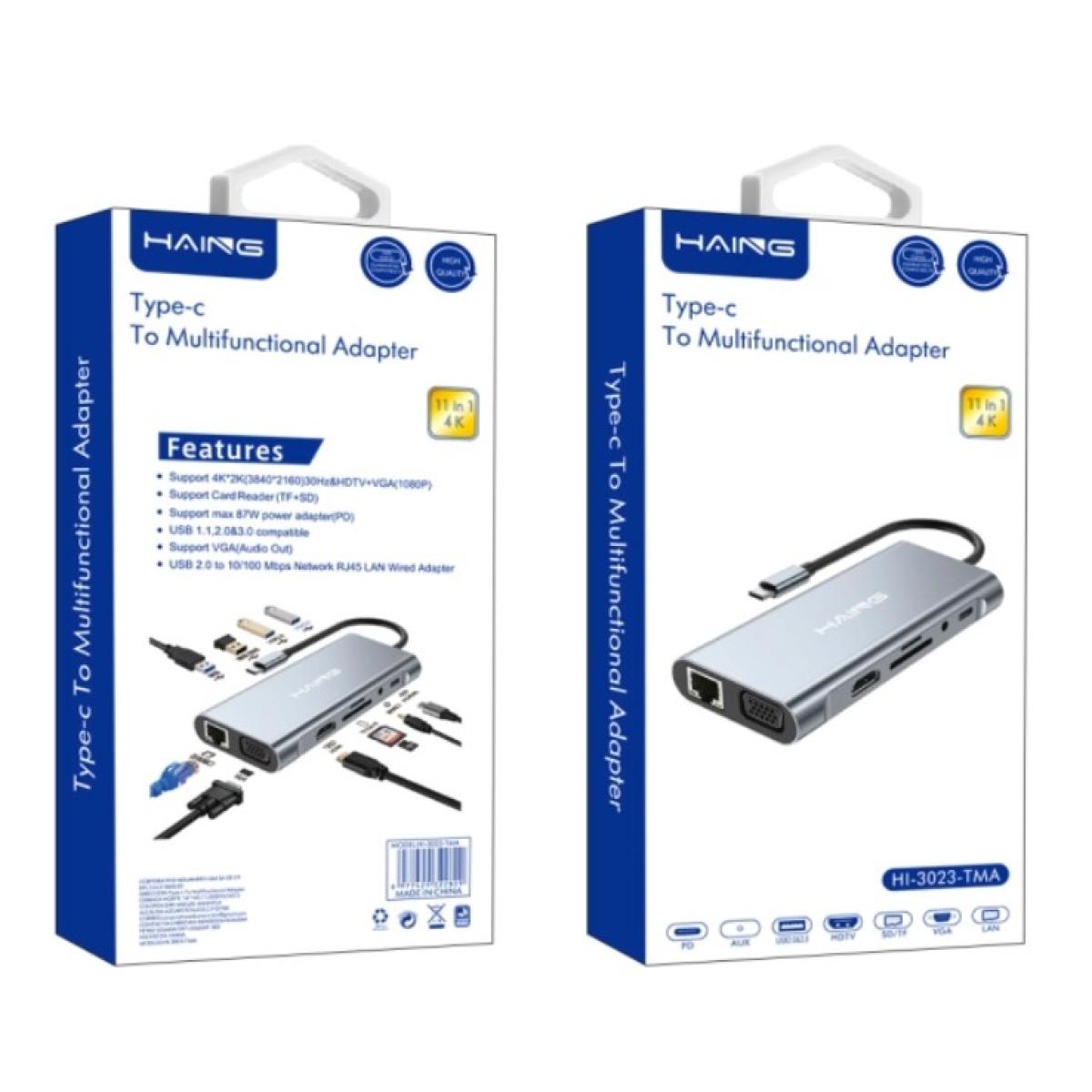 HAING HI-3023-TMA 11-in-1 USB-C Hub | 4K HDMI, VGA, RJ45 LAN, SD/TF Reader HAING HI-3023-TMA 11-in-1 USB-C Hub | 4K HDMI, VGA, RJ45 LAN, SD/TF Reader