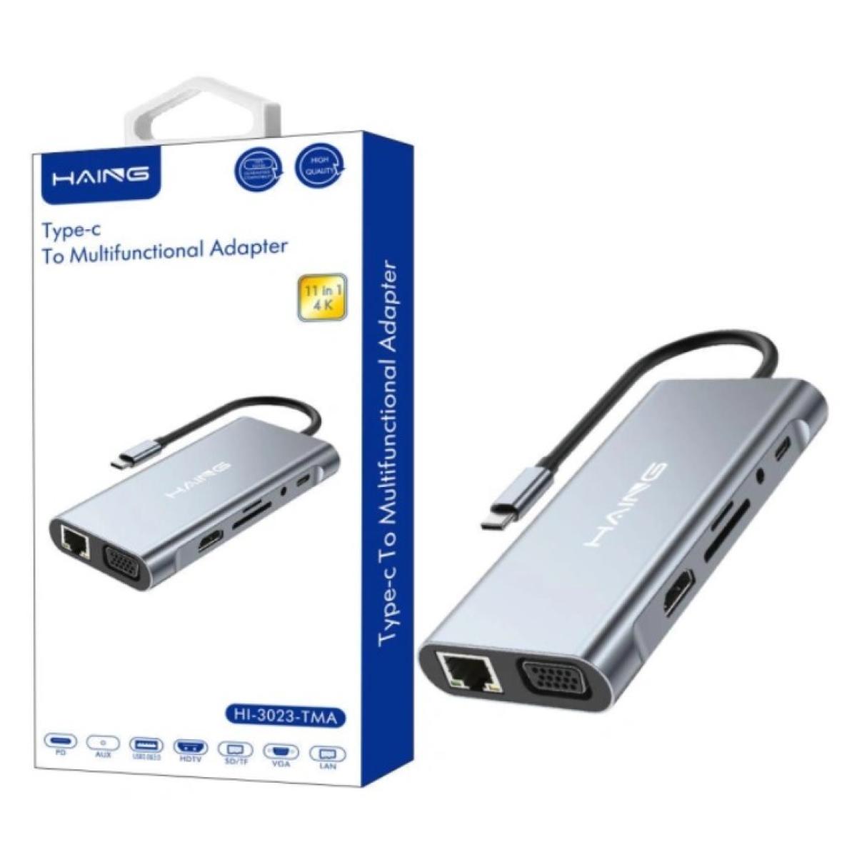HAING HI-3023-TMA 11-in-1 USB-C Hub | 4K HDMI, VGA, RJ45 LAN, SD/TF Reader