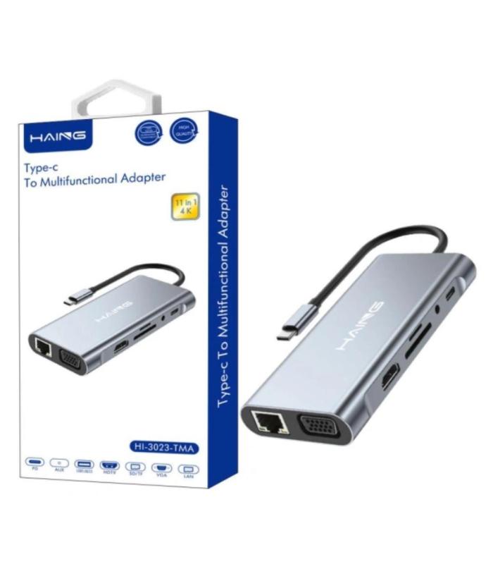 HAING HI-3023-TMA 11-in-1 USB-C Hub | 4K HDMI, VGA, RJ45 LAN, SD/TF Reader HAING HI-3023-TMA 11-in-1 USB-C Hub | 4K HDMI, VGA, RJ45 LAN, SD/TF Reader