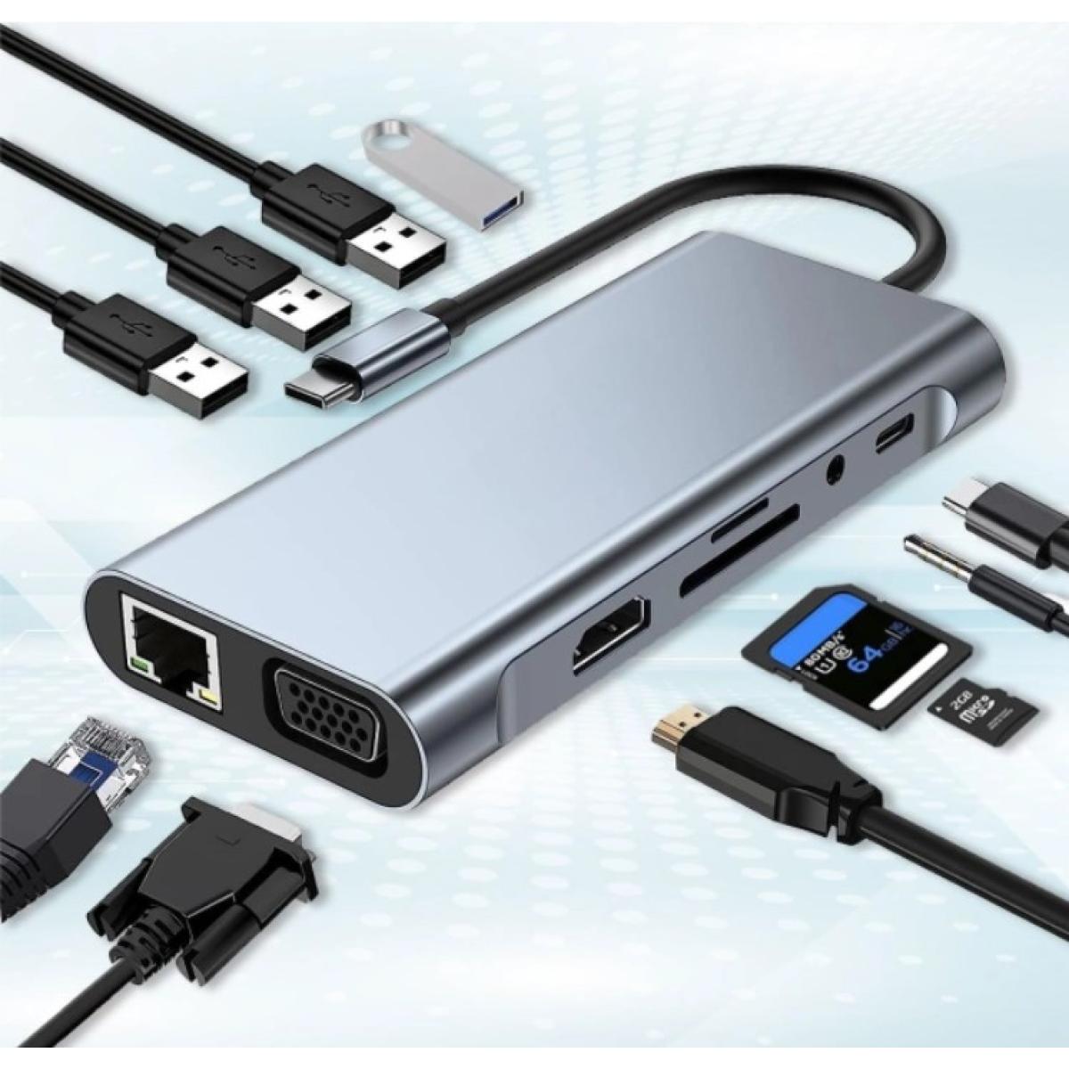HAING HI-3023-TMA 11-in-1 USB-C Hub | 4K HDMI, VGA, RJ45 LAN, SD/TF Reader HAING HI-3023-TMA 11-in-1 USB-C Hub | 4K HDMI, VGA, RJ45 LAN, SD/TF Reader