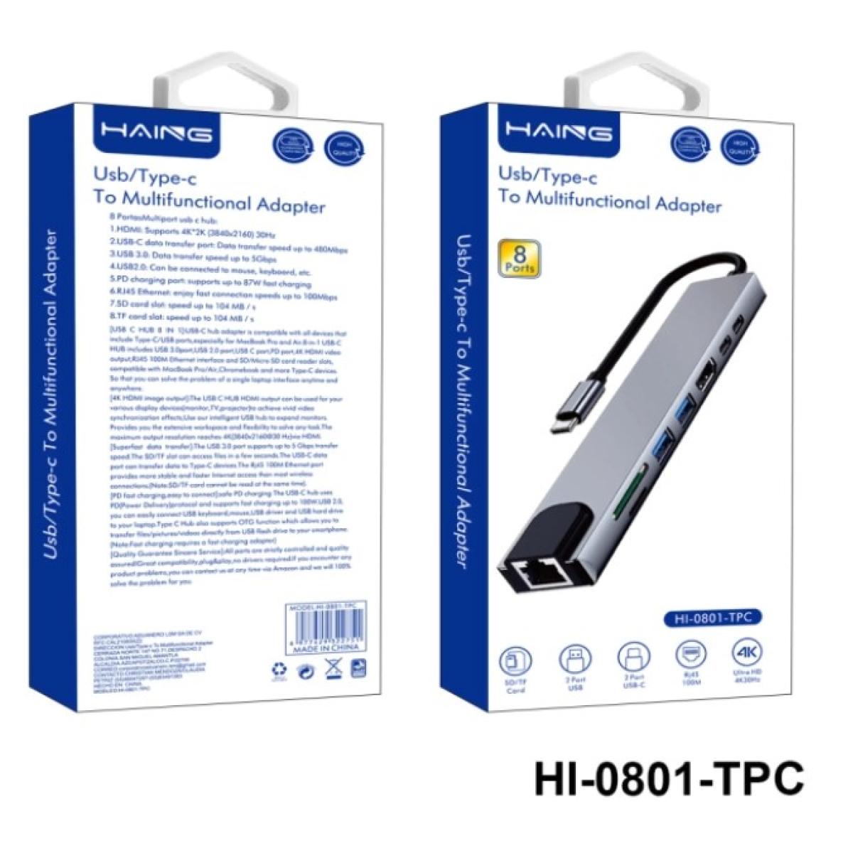 HAING  Type-C  Convertor (HDMI, Type-C,USB Type-A, Ethernet, Card Reader) Multifunctional Adapter