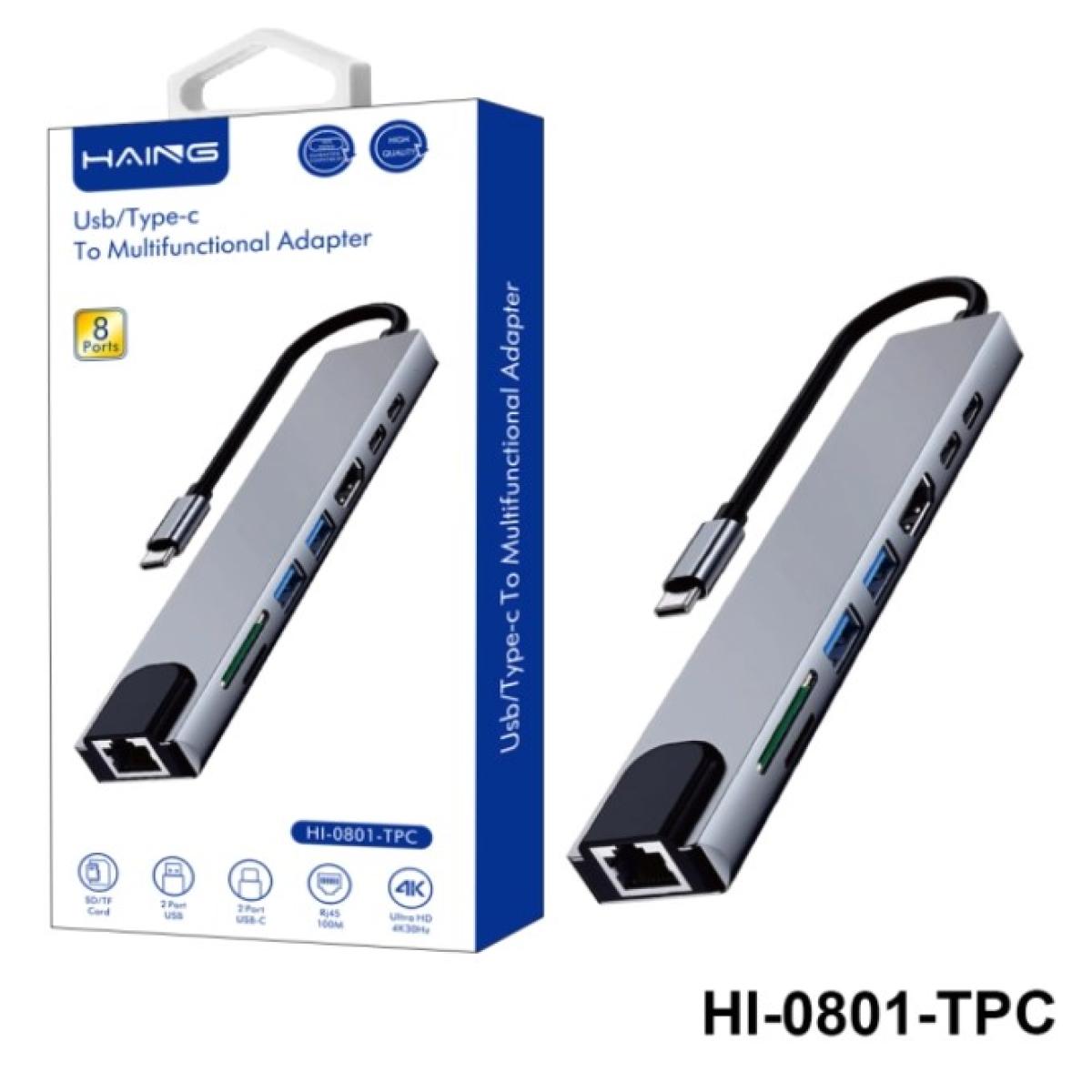 HAING  Type-C  Convertor (HDMI, Type-C,USB Type-A, Ethernet, Card Reader) Multifunctional Adapter