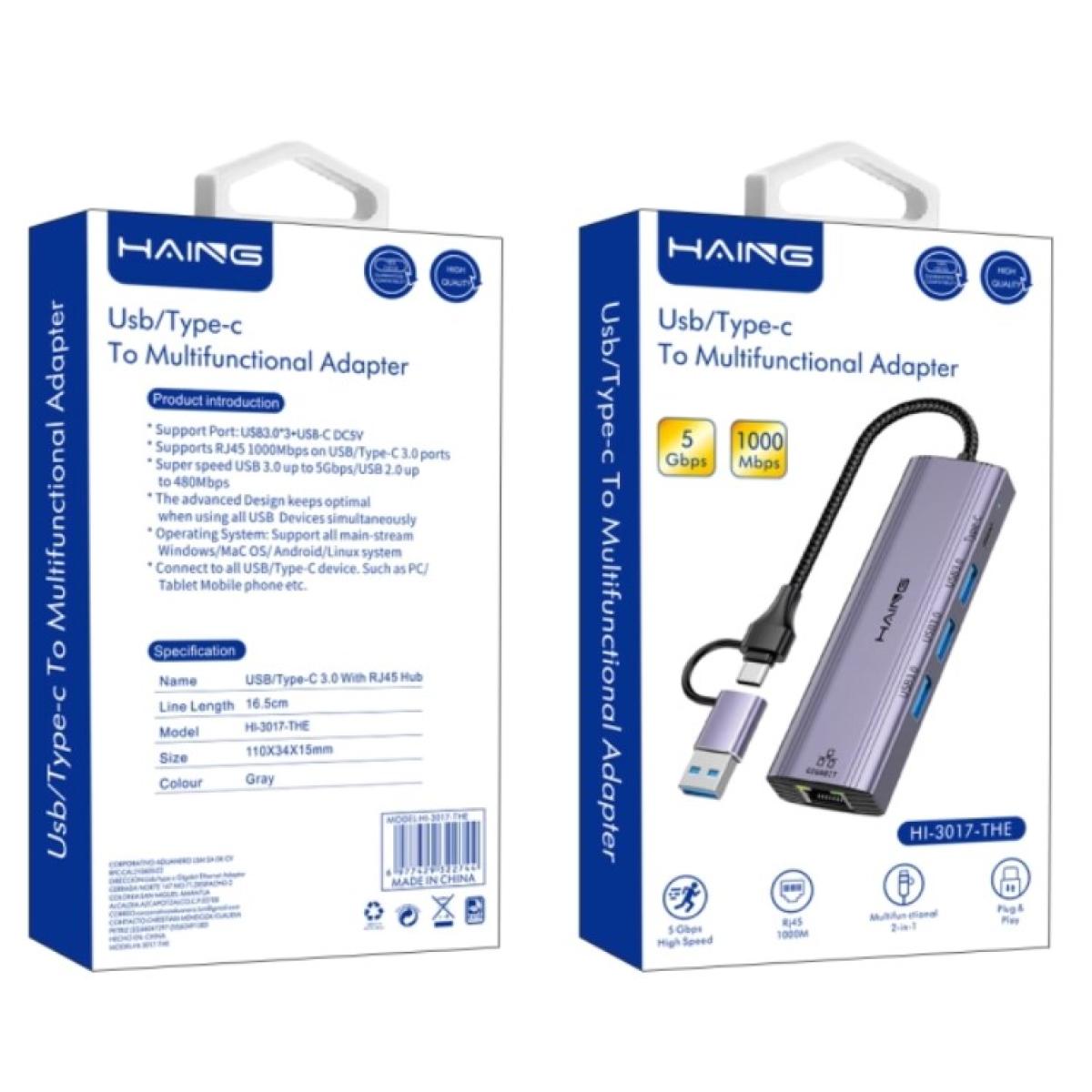 HAING HI-3017-THE 5 in 1 UsbType C To ETHERNET - Multifunctional Adapter HAING HI-3017-THE 5 in 1 UsbType C To ETHERNET - Multifunctional Adapter
