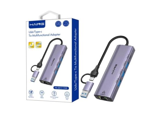 HAING HI-3017-THE 5 in 1 UsbType C To ETHERNET - Multifunctional Adapter