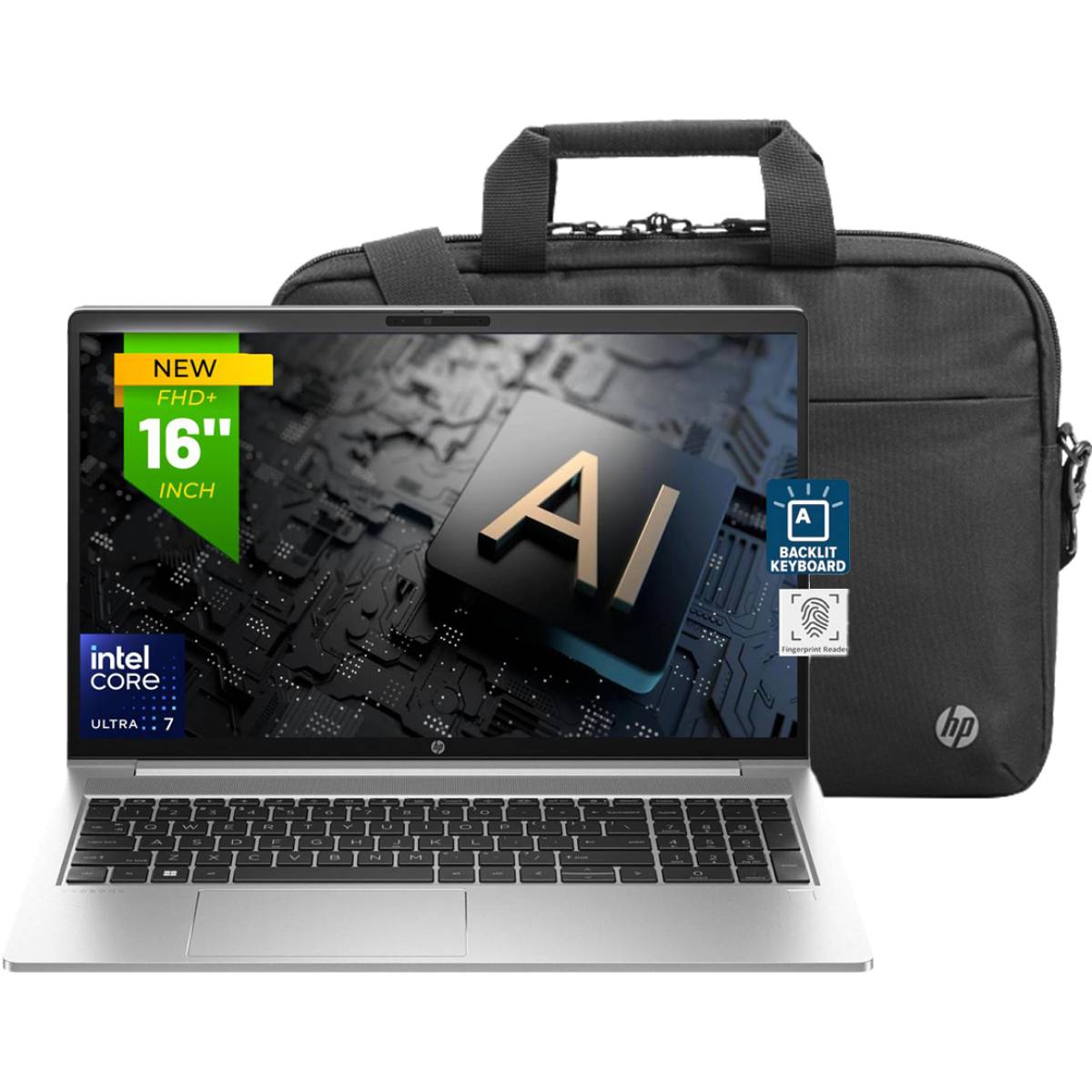 HP ProBook 460 G11 Business Laptop | intel Ultra 7 | 16GB RAM | 512GB SSD M.2 NVMe | 16-inch Full HD+, IPS| Backlit Keyboard - Fingerprint | Business HP Bag | Sliver
