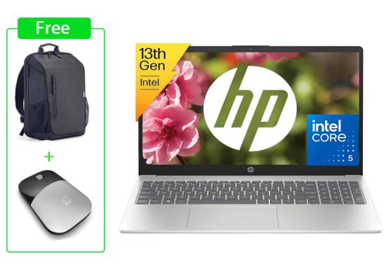 HP Laptop 15-fd0242ne (C0FL6EA) | Core 5 - Series 1 | 8GB RAM | 512GB SSD | Full HD 15.6" | Backlit Keyboard , with Original HP Backpage and Z3700 wireless mouse