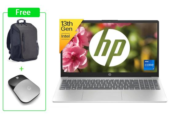 HP Laptop 15-fd0240ne (C0FY4EA) | Core i7-13th Gen | 16GB RAM (Customized) | 512GB SSD | Full HD 15.6" | Backlit Keyboard , with Original HP Backpage and Z3700 wireless mouse