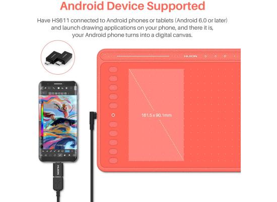 HUION HS611 Red Graphics Drawing Tablet