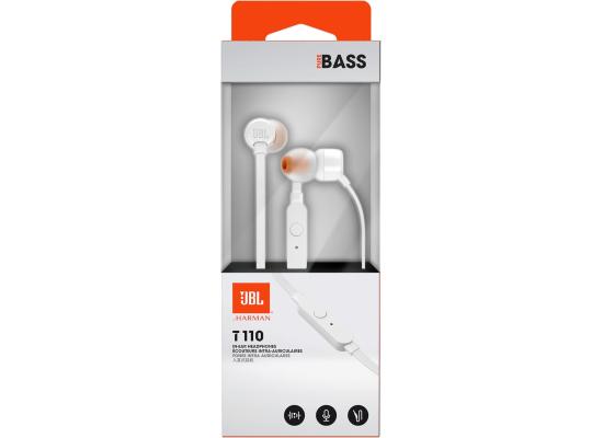 JBL Tune 110 Wired In-Ear Headphones with JBL Pure Bass Sound and Microphone | White