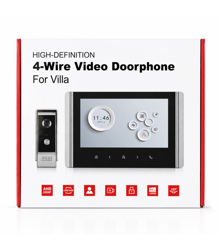 4-Wire Video Door Phone System for Villa – 1080P HD Video Intercom with Indoor Monitor
