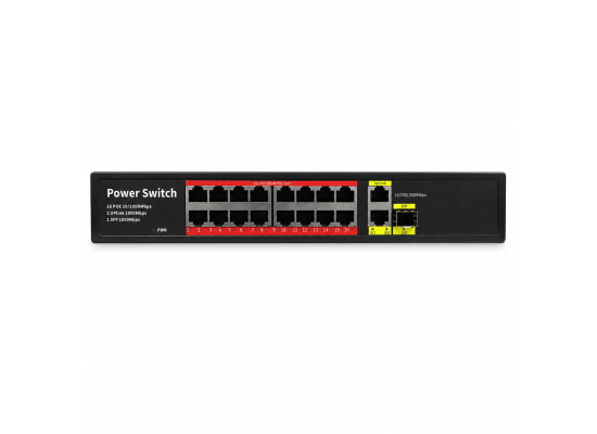 Key-Vision-AI 19-Port Gigabit PoE Switch 300W | 16 PoE Ports + 2 Gigabit Uplink + 1 SFP