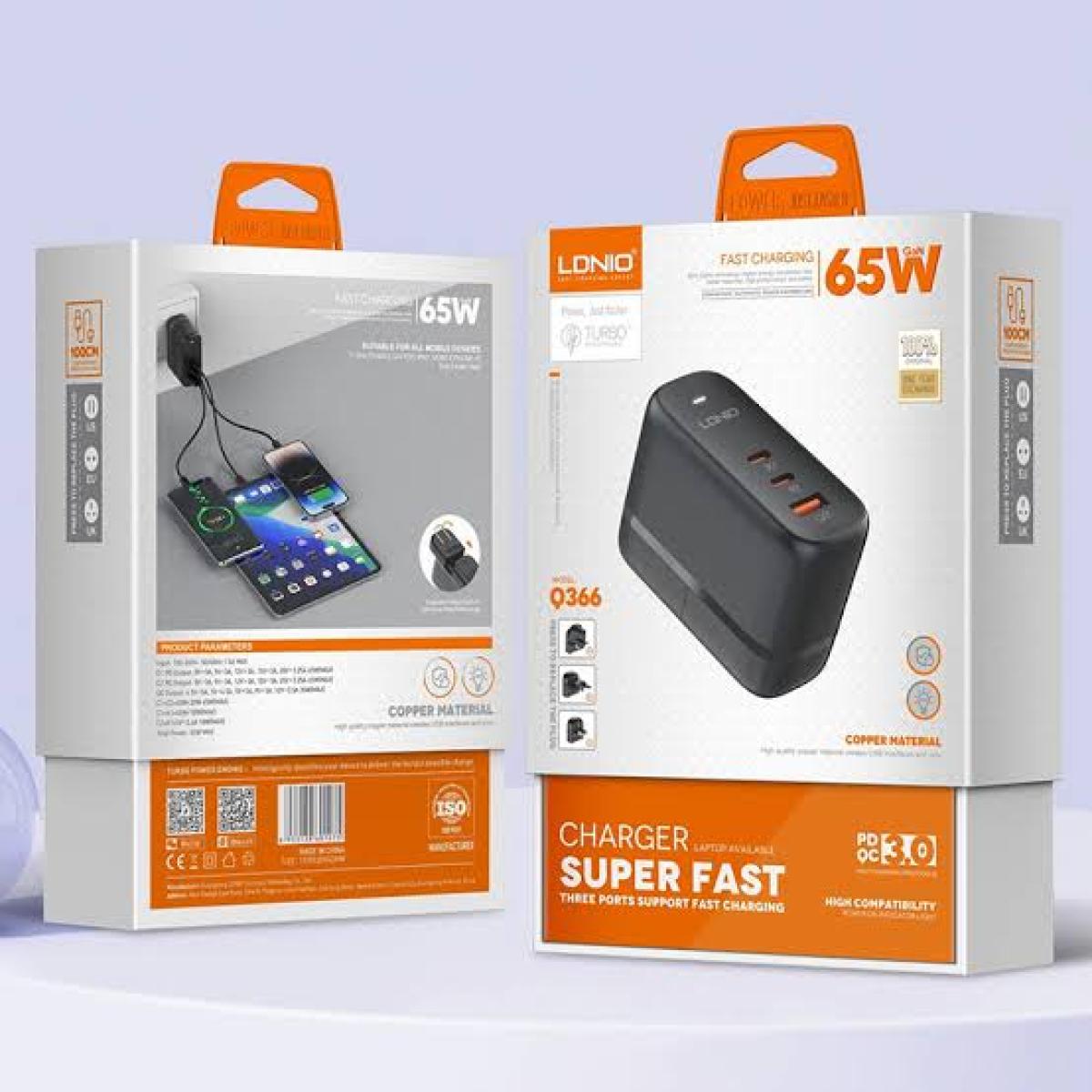LDNIO Q367 65W GaN Universal Travel Charger - 3-Port USB-C Fast Charger - EU Plug LDNIO Q367 65W GaN Universal Travel Charger - 3-Port USB-C Fast Charger - EU Plug