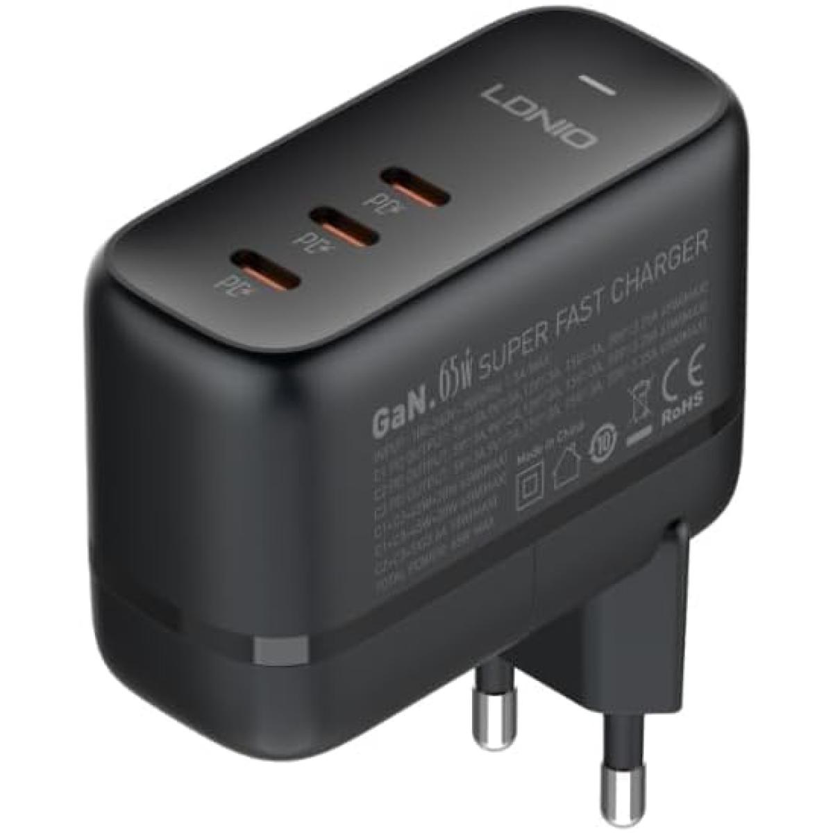 LDNIO Q367 65W GaN Universal Travel Charger - 3-Port USB-C Fast Charger - EU Plug LDNIO Q367 65W GaN Universal Travel Charger - 3-Port USB-C Fast Charger - EU Plug