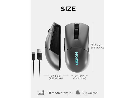 Lenovo Legion M600s RGB Wireless Gaming Mouse | 19,000 DPI, 6 Programmable Buttons, 70 Hours Battery Life, Tri-Mode Connectivity (2.4 GHz, Bluetooth, Wired)