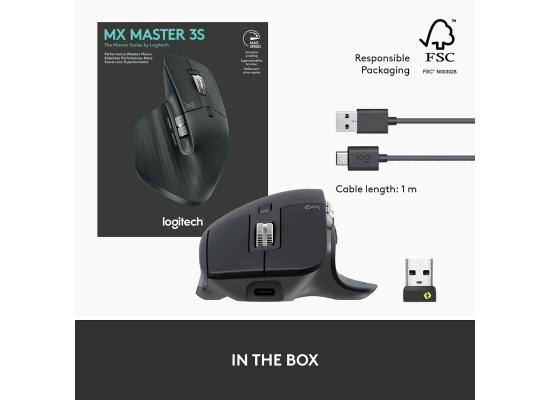 Logitech MX Master 3S Wireless Mouse - 8K DPI, Quiet Clicks, MagSpeed Scrolling, Bluetooth and USB-C, Graphite