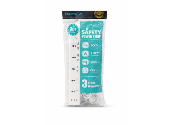 MARSRIVA Safety Power Strip 3m EU – 5xSockets Power + 3XUSB - LC-PS503-EU