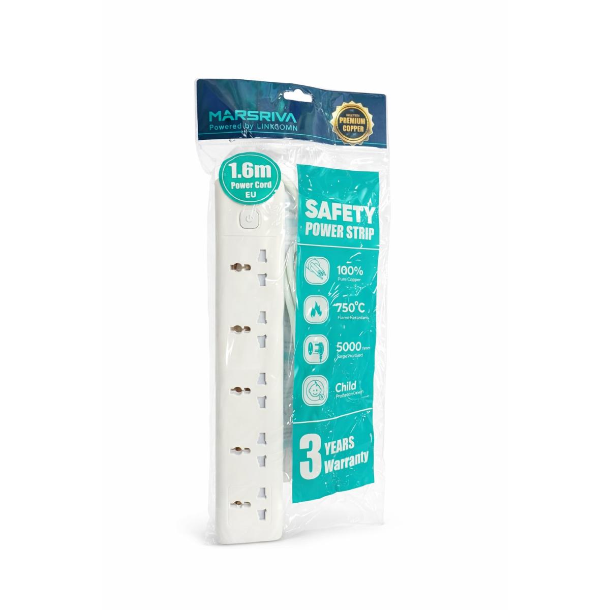MARSRIVA Safety Power Strip 1.6m EU – 5xSockets Power - LC-PS501-EU