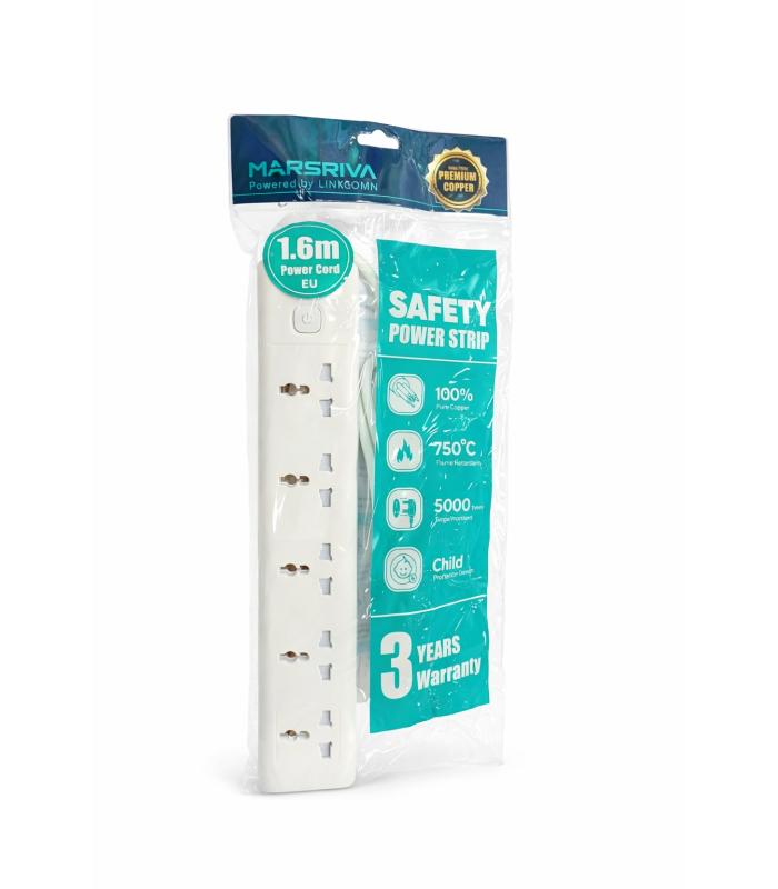 MARSRIVA Safety Power Strip 1.6m EU – 5xSockets Power - LC-PS501-EU