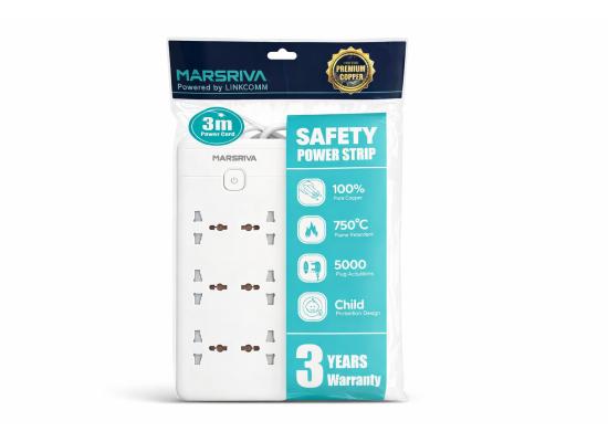 MARSRIVA Safety Power Strip 3m EU – 6xSockets Power - LC-PS801-EU