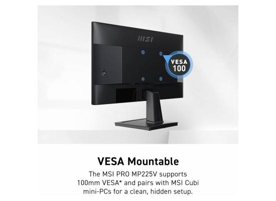 MSI PRO MP225V,22-inch VA 1920 x 1080 (FHD) Computer Monitor, 100Hz, Adaptive-Synch, HDMI, Video Port, VESA Mountable, Tilt, 1ms, Black /2 Years Warranty