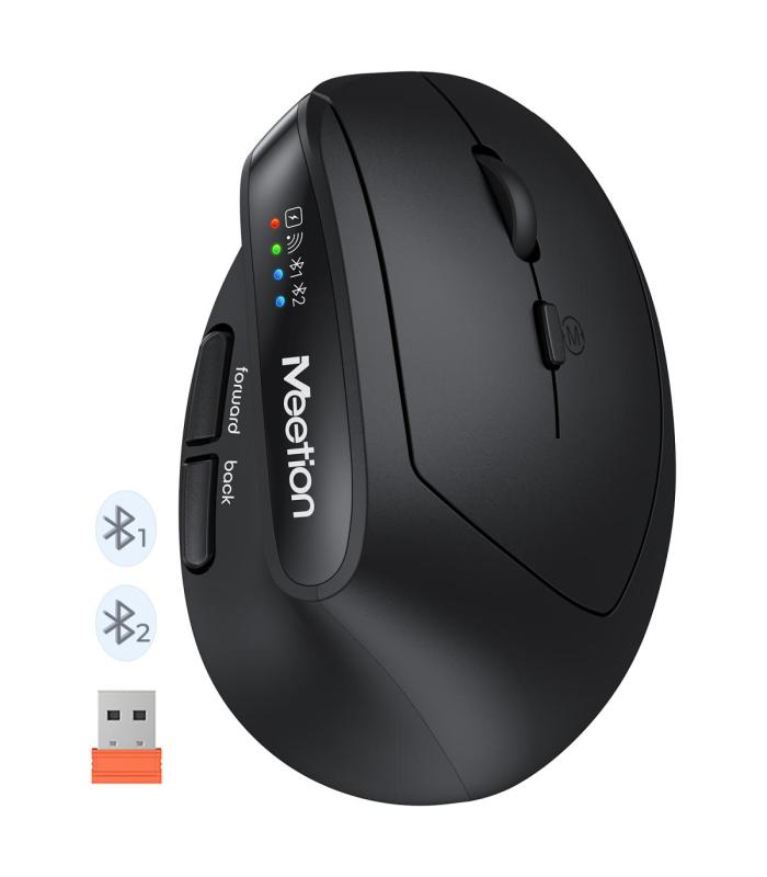 MeeTion BTM008 Ergonomic Vertical Wireless Mouse - Bluetooth + 2.4GHz, 2400 DPI (Dual Mode)