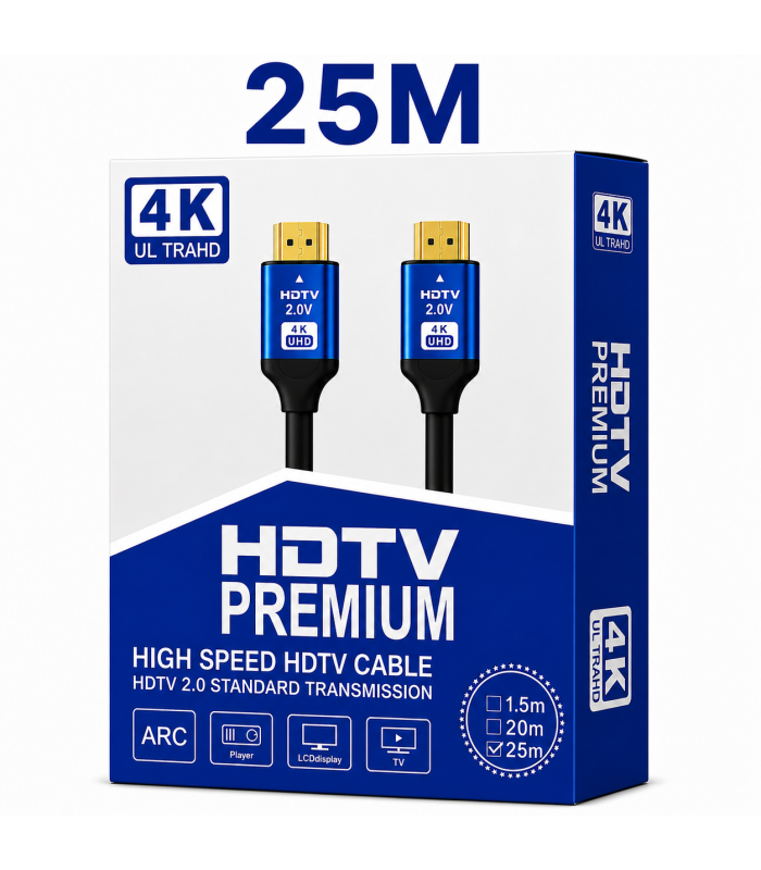 HDMI 2.0 Premium High-Speed 4K UHD Cable 25M with ARC Support | Long Distance HDMI Cable