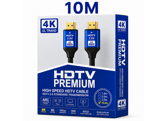 HDMI 2.0 Premium High-Speed 4K UHD Cable 10M with ARC Support | 10 Meter HDMI Cable