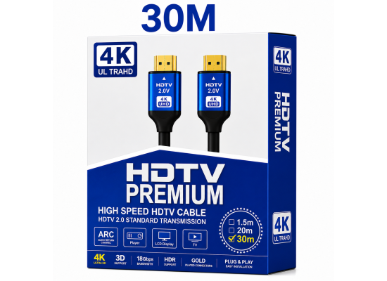 HDMI 2.0 Premium High-Speed 4K UHD Cable 30M with ARC Support | Long Distance HDMI Cable
