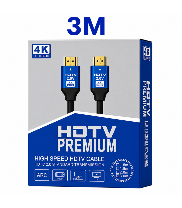 HDMI 2.0 Premium High-Speed 4K UHD Cable 3M with ARC Support | HDMI Cable HDMI 2.0 Premium High-Speed 4K UHD Cable 3M with ARC Support | HDMI Cable