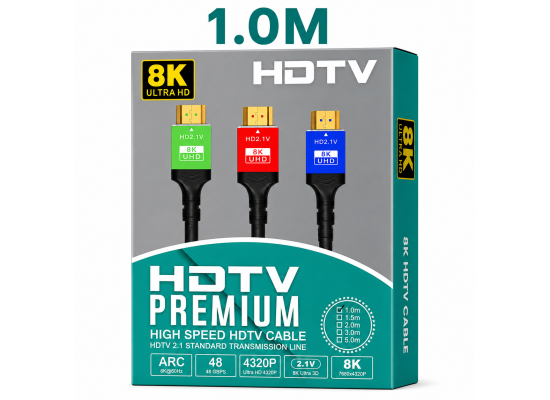 Premium HDMI 2.1 Cable 1M 8K Ultra HD High Speed