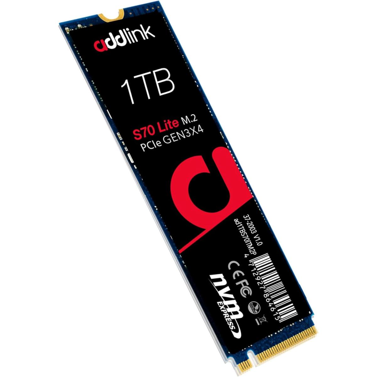 Addlink S70 Lite 1TB Ultra  Solid State Hard Drive - M.2 2280 PCIe 3.0 NVMe Gen3X4 3D NAND SSD (ad1TBS70M2P)