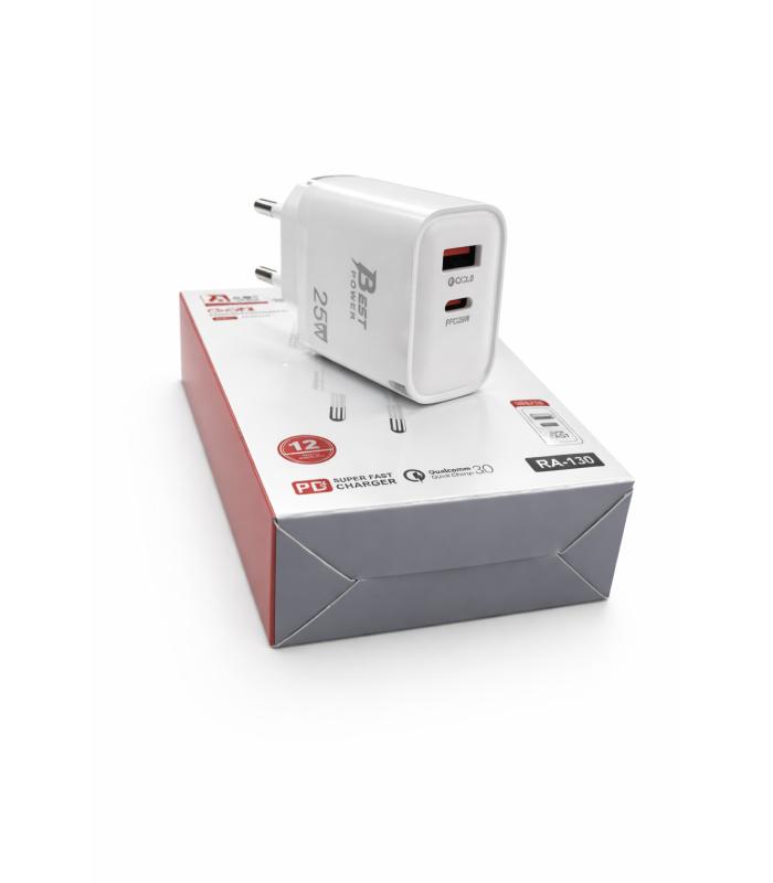 Best Power RA-130 - Dual Port Charger 25W - PPS Protocol - Type-C and A - QC3.0